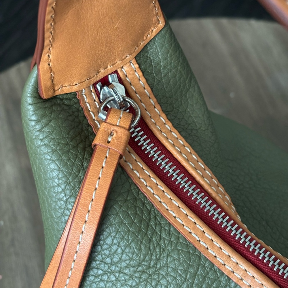 Dooney & Bourke Olive Green Leather Hobo with Tan Trim - Picture 7 of 16